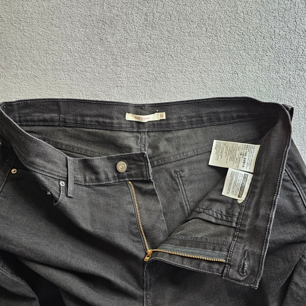 Levis 505 Straight Leg Jeans Womens 12 Black Denim Stretch Mid Rise Dark Wash - Picture 12 of 14